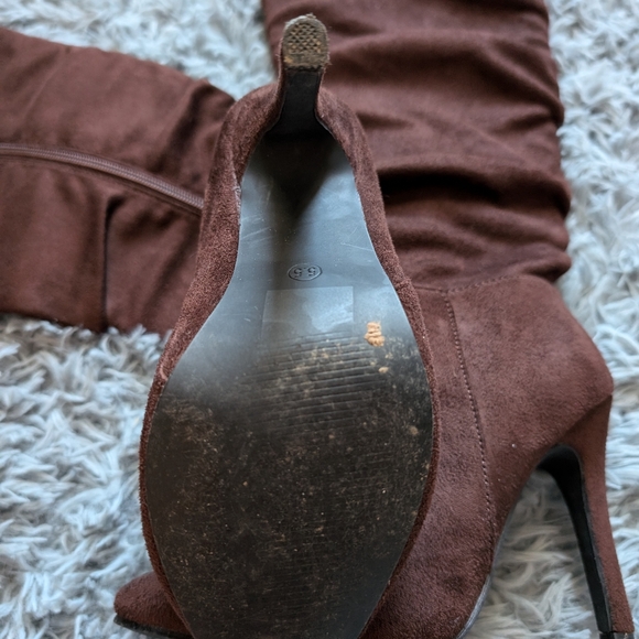 Tall brown sueded zip up heeled slouchy boots sz 5.5 - Picture 2 of 9